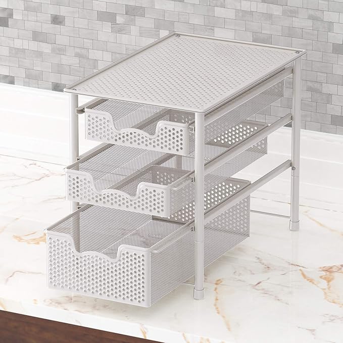 Simple Houseware 3 Tier White Alloy Steel Sliding Basket Organizer Drawer Cabinet