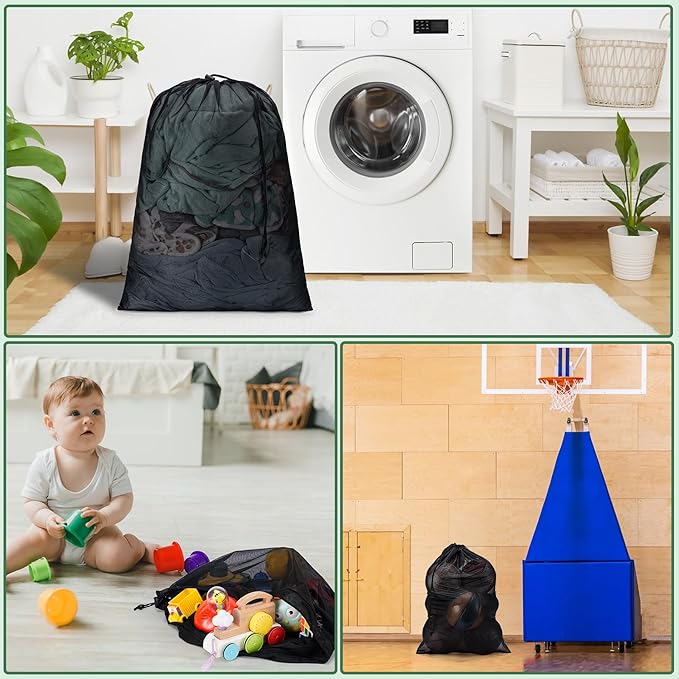 2 Pack Mesh Laundry Bags,Machine Washable Dirty Clothes Organizer with Drawstring and ID Tag, Large Laundry Hamper Liner Enough to Laundry Essentials for Travel, Sports(28" x 40",Black)