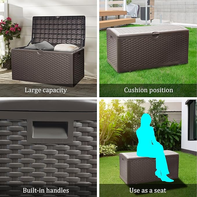 80 Gallon PLUS Lockable Deck Box, Waterproof & UV-Resistant Outdoor Storage for Patio Cushions, Heavy Duty Resin Deck Storage Container(Brown)