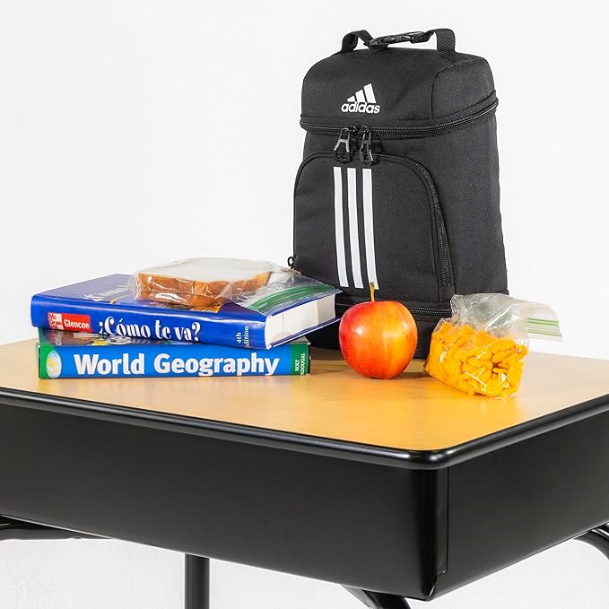 adidas Excel Insulated Lunch Bag, Cooler with Zipper, Pocket for Ice Pack, and Clip, Temperature Control Insulation