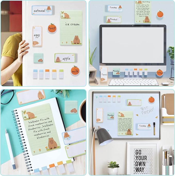 Xqumoi Don't Worry Be Capy Sticky Notes Set, 550 Sheets, Capybara and Orange Pattern Self-Stick Notes Pads Animal Divider Tabs Bundle Writing Memo Pads Back to School Office Supplies Small Gift
