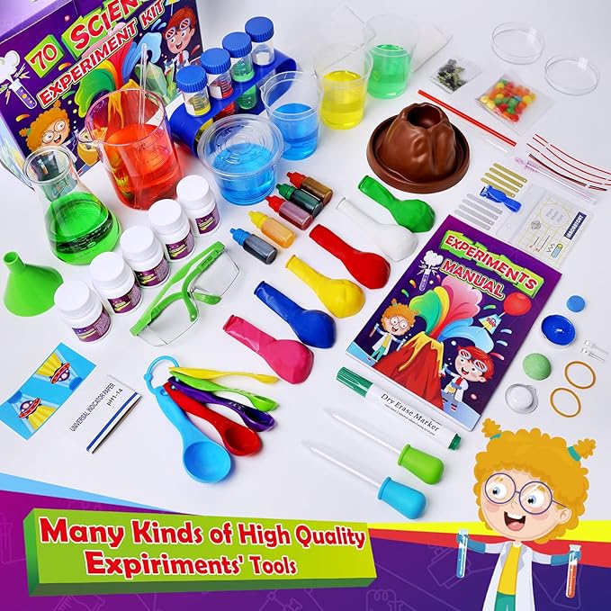 UNGLINGA 70 Lab Experiments Science Kits for Kids Educational Scientist Toys Birthday Gifts Idea for Girls Boys, Chemistry Set, Erupting Volcano, Fruit Circuits, S.T.E.M Activities Science Project