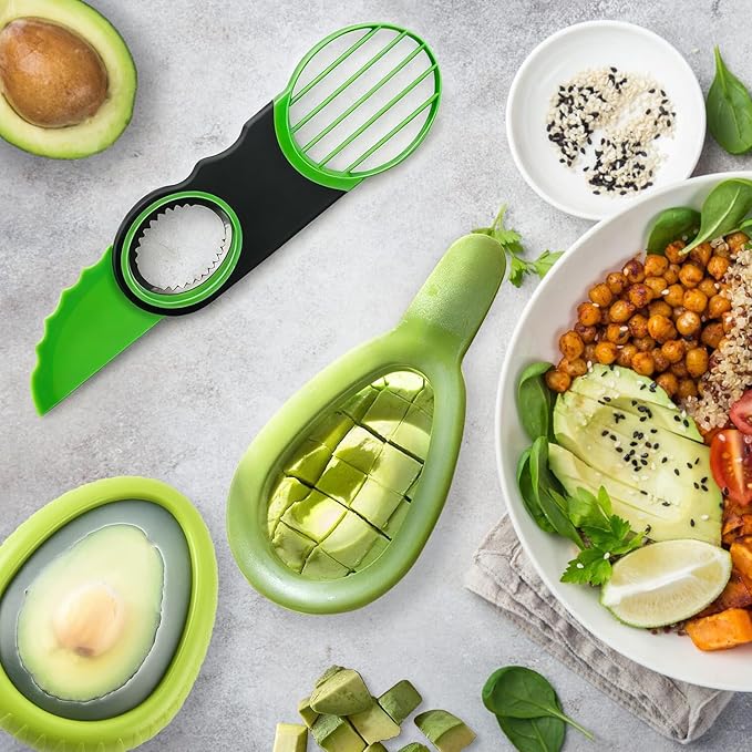 3 Piece Avocado Slicer Set, Includes Avocado Slicer, Avocado Cutter and Avocado Storage Container, Dishwasher Safe, for Avocado Cutting and Peeling, Essential Mashing Kitchen Tool