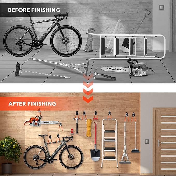 2 Pack Heavy Duty Steel Utility Wall Hooks, Wall Mount Garage Storage Organizer for Hanging Ladders, Bikes,Garden Tools, Skis