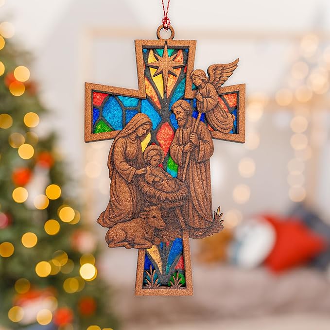 Christmas Cross Ornaments for christmas1 Tree 2025 - Christian Ornaments for Christmass Tree - Christmass Ornament Clearance - Jesus ornamentt for Christmass Trees, Nativity Ornament