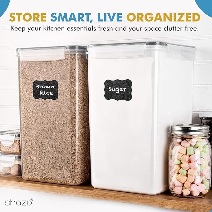 Shazo 2 PC (9.5L | 321 Oz) Extra Large Bulk Food Storage Containers with Airtight Lids for Flour, Sugar, Rice, Cereal & Pasta - Leakproof, BPA-Free Plastic Canisters for Kitchen & Pantry Organization
