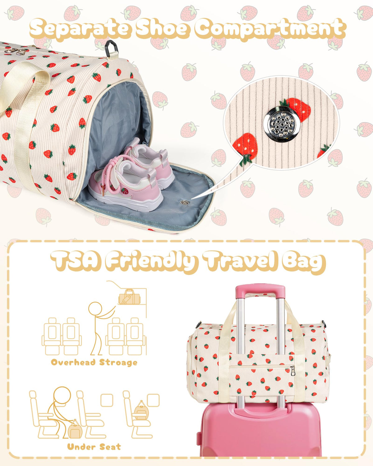 Vogewood Overnight Trip Essential, Girls Gym Bag, Kids Personalized Weekend Duffel Bags with Shoe Compartment, Initial Travel Tote with Makeup Bag, Gift for Cheerleader Ballet Dance Girl (Letter C)
