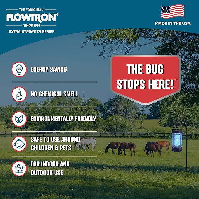 Flowtron Indoor/Outdoor Fly Control, 2000 sq.ft Indoor & 2 Acre Outdoor Insect Control with Dual Lure Method, 120W UV Light & Fly Sex Lure/Octenol for Flies and Mosquitoes, UL Certified