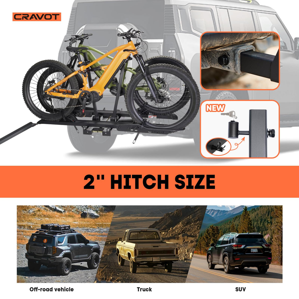 CRAVOT CyberRack S2 Ebike Rack, 300 lbs Capacity Foldable Bike Racks for Tow Hitch Heavy Electric Bike Carrier for 2 E-Bike, Up to 5-inch Fat Tire 2'' Receiver