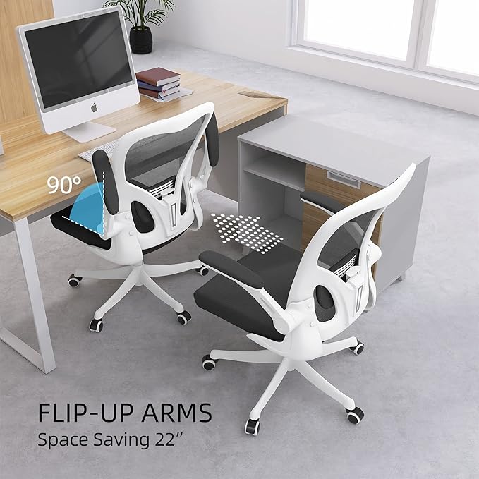 Ergonomic Office Chair, High-Back Mesh Computer Desk Chair with Adjustable Height, Lumbar Support, Flip-Up Armrests,headrest,and Swivel Rolling Design for Home and Office Use