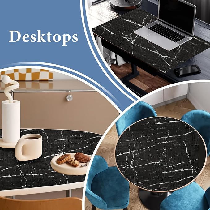 Drawer and Shelf Liner for Kitchen Cabinet: 23 in X 30 Ft Non Slip Waterproof Shelf Paper Non Adhesive Refrigerator Liners Black Marble Easy Liners for Bathroom with Knife Tape Measure