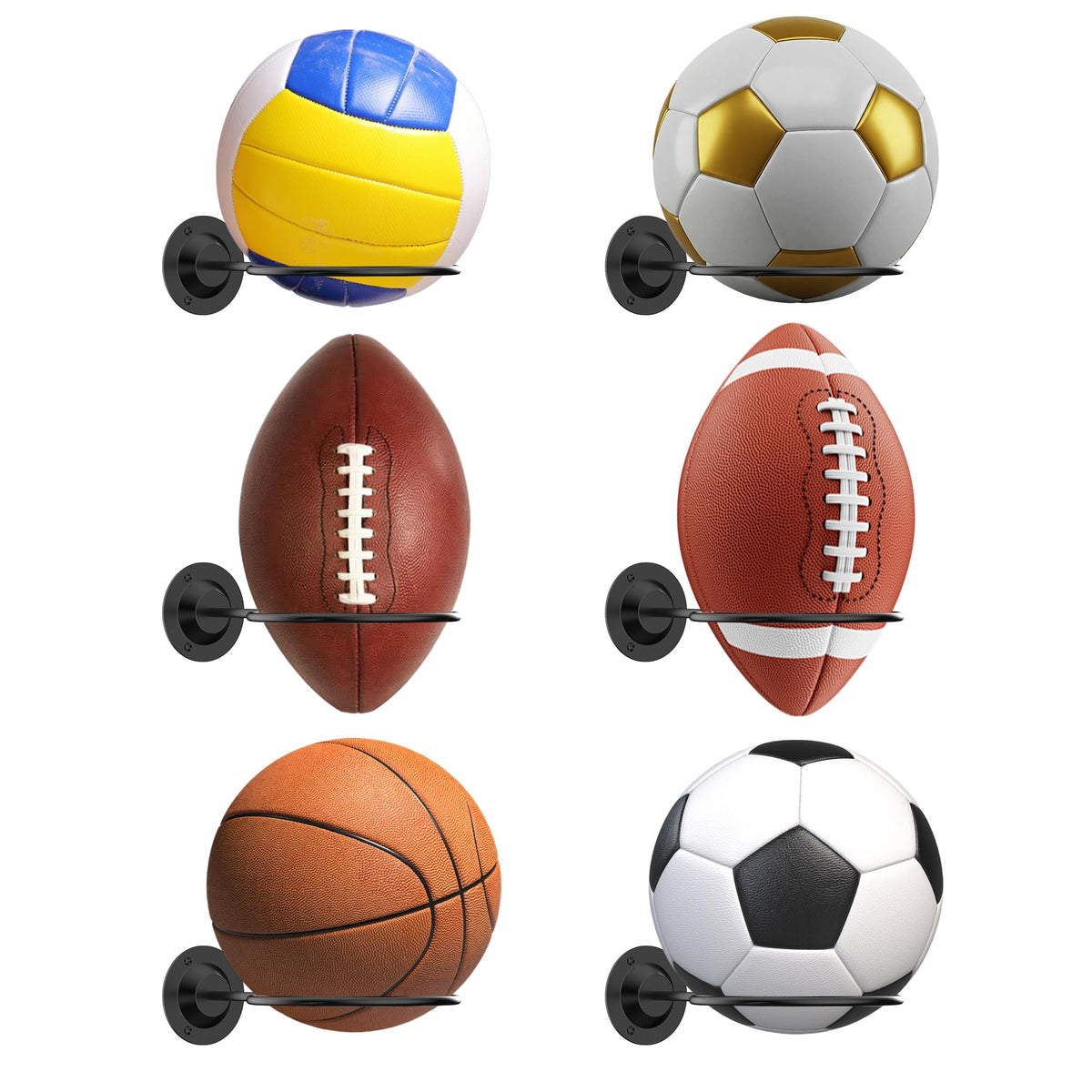 S SUCHEK Basketball Holder Wall Mount, Ball Holder Wall Mount, Ball Display Wall Storage for Basketball, Soccer Ball, Volleyball, Football, Rugby(4 Pieces, Black)