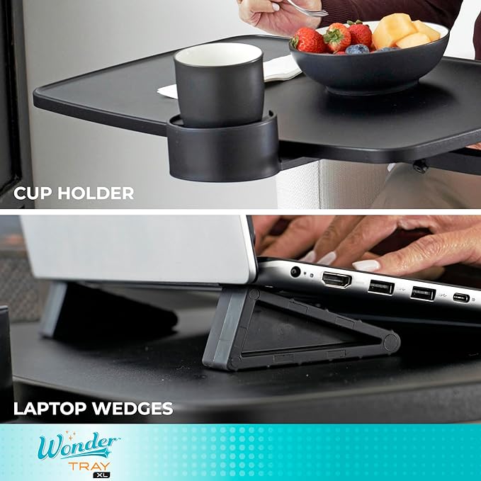 Stander Wonder Tray, Adjustable Swivel Table, Extra-Large Computer Stand, Couch Desk & Gaming Bench, TV-Trays for Eating on Couches, Chairs, Recliners with Laptop Wedges and Cup Holder, XL, Black