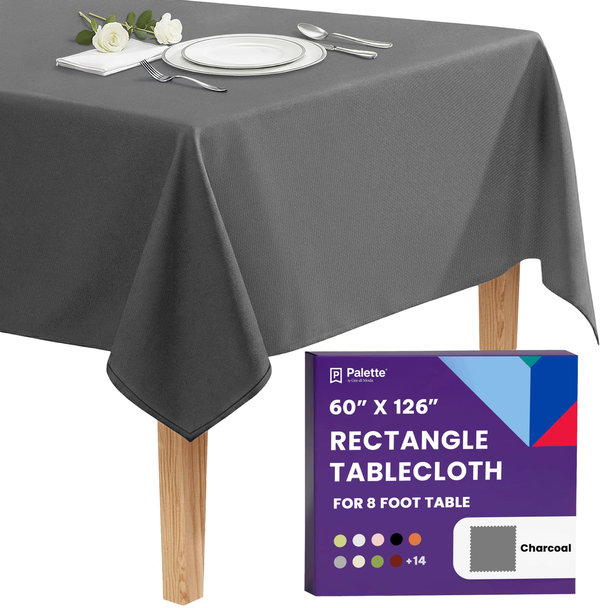 Gee Di Moda Rectangle Tablecloth - 60 x 126 Inch Black Table Cloth for 8 Foot Rectangle Tables - Heavy Duty Washable Fabric - for Holiday Party, Dinner, Weddings, Baby Shower & Events