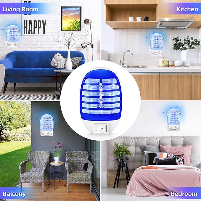 Indoor Bug Zapper Plug in Electronic Mosquito Zapper Fly Zapper Lamp for Bug Insect Trap for Home, Bedroom, Living Room, Office Indoor Use, Pack of 6, Blue 