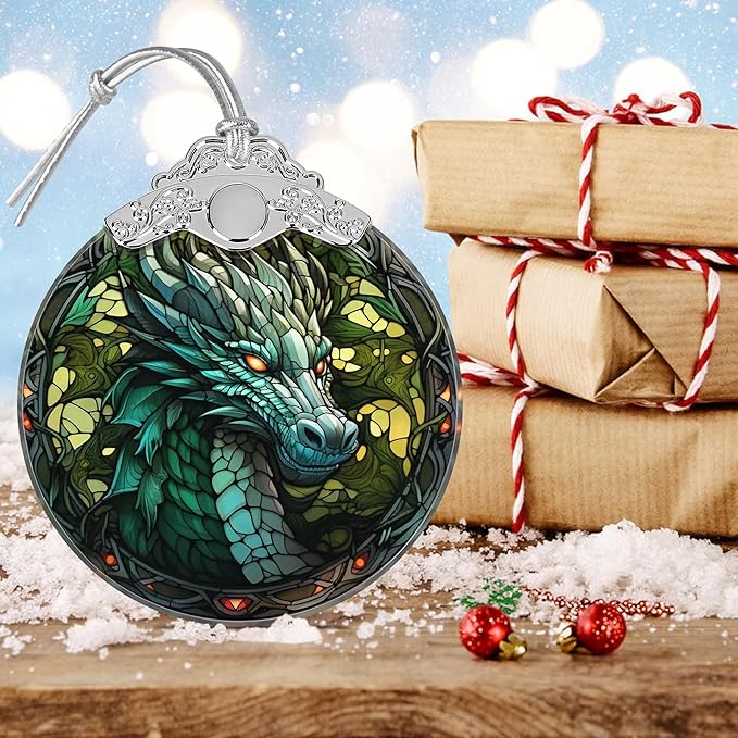 Awe-Inspiring Dragon Christmas Ornament - Stained Glass Hanging Decor for Tree, Gift Idea