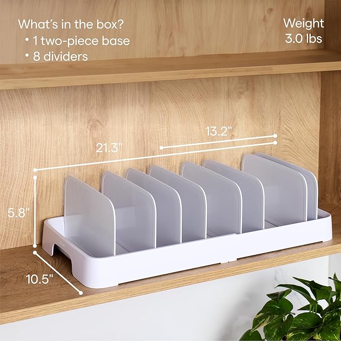 YouCopia StoraLid Expandable Food Container Lid Organizer with Tall Dividers, 40 Lid, Premium Edition