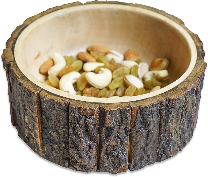 GoCraft Wood Potpourri Bowl with Tree Bark, Small, 6" Diameter x 3" Height, Wooden Decorative Bowl