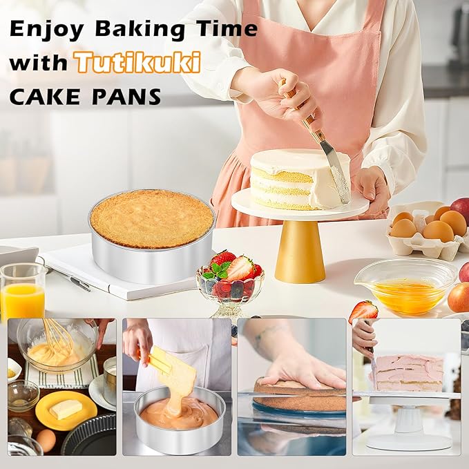 tutikuki 6 Inch Cake Pan - 3PCS Stainless Steel Smash Cake Baking Pans Tins, Round Bakeware for Party Birthday Wedding, Mirror Finish & Dishwasher Safe