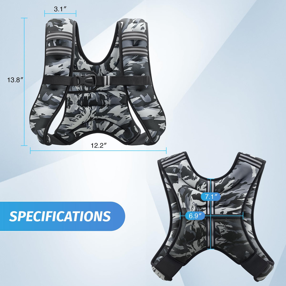 ZELUS Weighted Vest, 6lb/8lb/12lb/16lb/20lb/25lb/30lb Weight Vest for Men Women with Storage Pocket & Reflective Strips for Workout Strength Training Running Muscle Building, Gray Camo (8 lb)