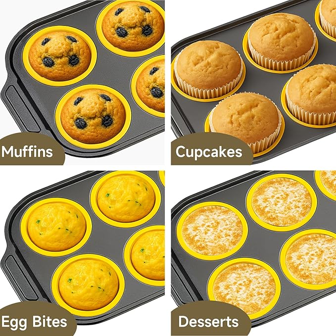 Arimagroup Silicone Muffin Pan for Baking with Metal Frame, Nonstick, 6 Cups Silicone Cupcake Pan, Muffin Tray,Jumbo Muffin Pan, Muffin Molds for Baking Muffins, Cupcakes, Egg Bites (Yellow, 1Pcs)