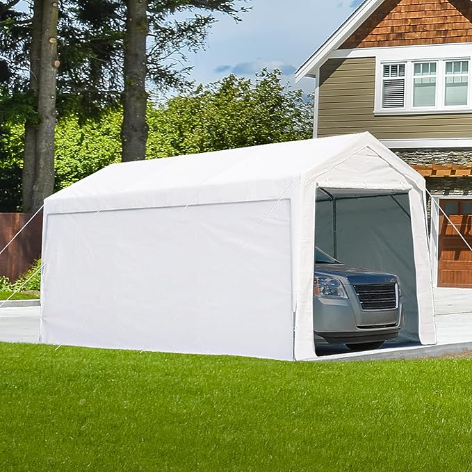 ADVANCE OUTDOOR 12x20 ft Heavy Duty Carport Garage Shelter, Adjustable Height (6.5-11ft) Waterproof Canopy with Removable Sidewalls for Cars, RV, Boat, Truck, Party - White