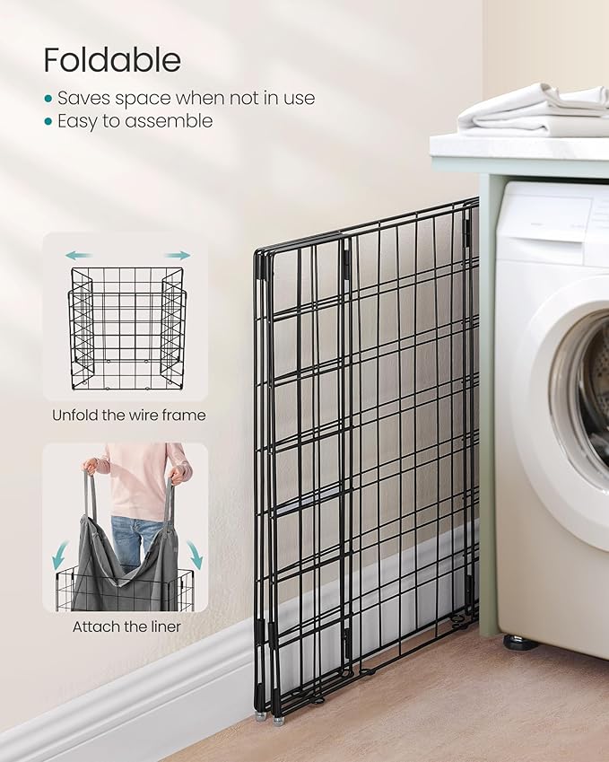 SONGMICS Laundry Hamper, 34.3 Gal. (130L) Laundry Basket, Collapsible Clothes Hamper, Removable and Washable Liner, Metal Wire Frame, for Bedroom Bathroom, Black and Gray ULCB113G01