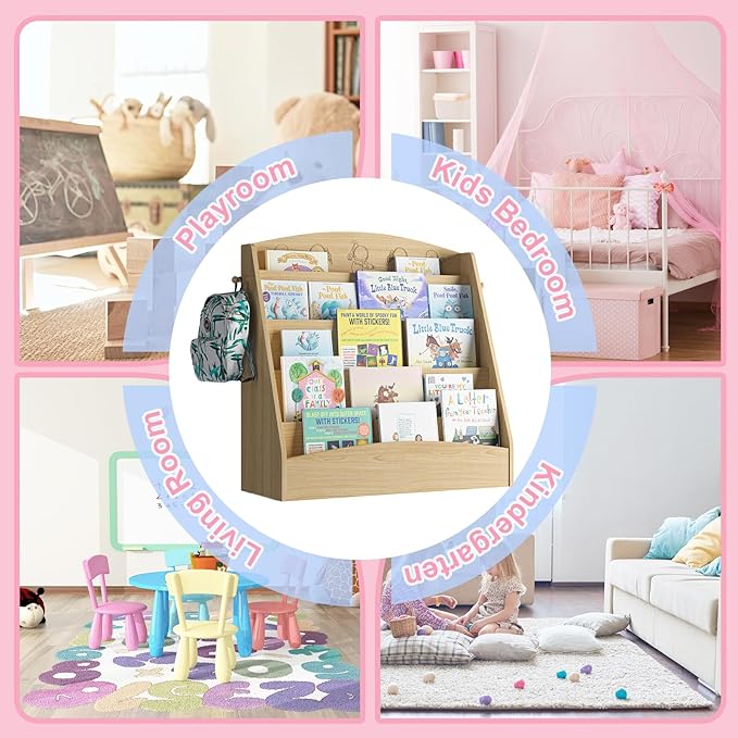 NACHES 5-Tier Kids Bookshelf - Toddler Book Display Shelves, Montessori Bookshelf for Kindergarten, Nursery, Bedrooms, Classrooms - Wooden Children Book Display (Natural)