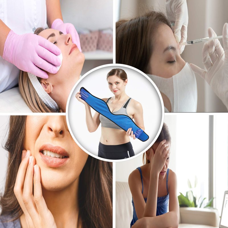 Bodyprox Face ice Pack for Jaw, Head and Chin, Adjustable Hot and Cold Wrap for Wisdom Teeth and TMJ Pain Relief, Nylon, Blue