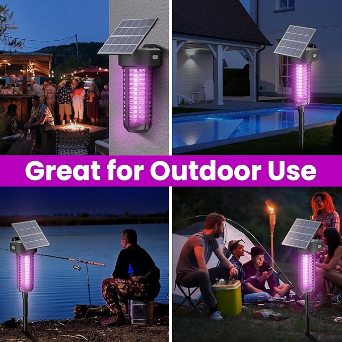 Solar Powered Bug Zapper Light 2 Pack Waterproof Outdoor Mosquito Killer Lamp Auto On/Off Cordless Garden Mosquito Zapper
