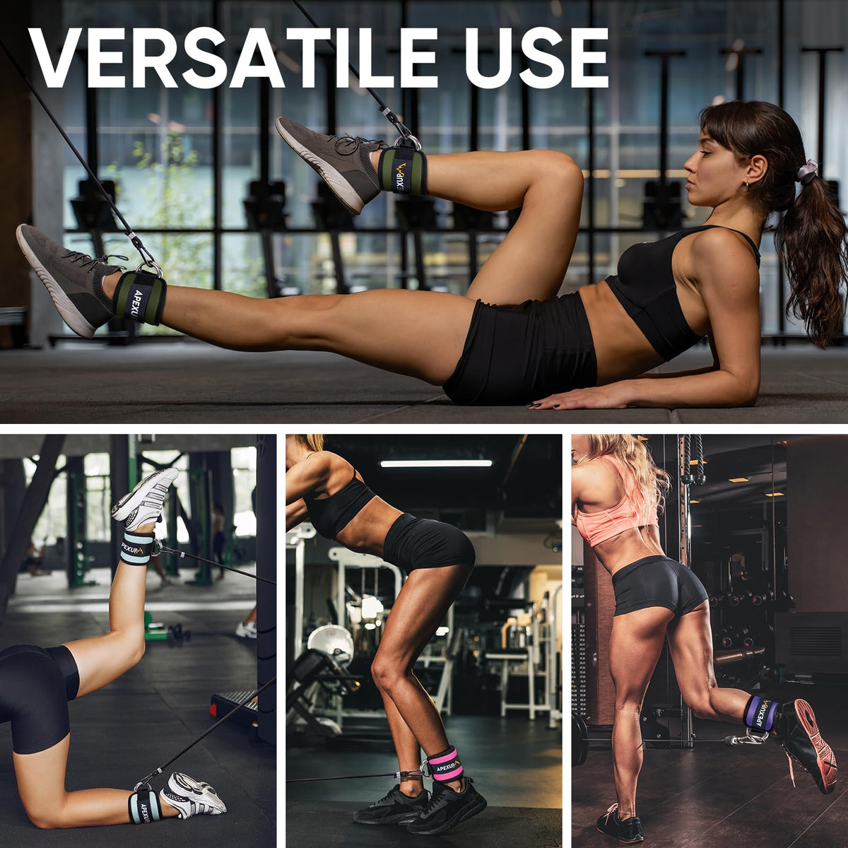 APEXUP Ankle Strap for Cable Machine, Ankle Resistance Bands, Cable Kick Back Straps for Gym, Glute Workouts, Leg Extensions, Adjustable Straps with Neoprene Padding (Pair, Mocha)