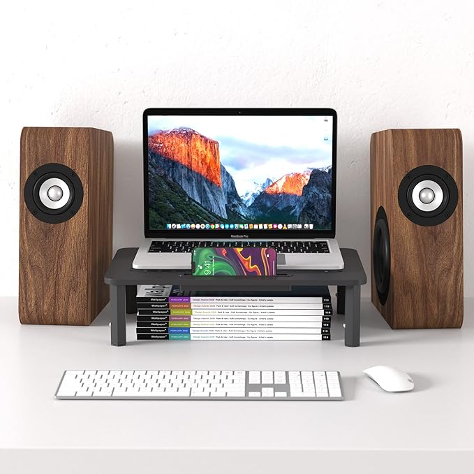 EVOOMI Back Saver Monitor Stand for Desk - 2 Pack Monitor Riser - Anti-Skid HD Hexagonal Steel Computer Stand - Free Cable Ties - Mesh Metal Computer Item Stand - Printer & iMac