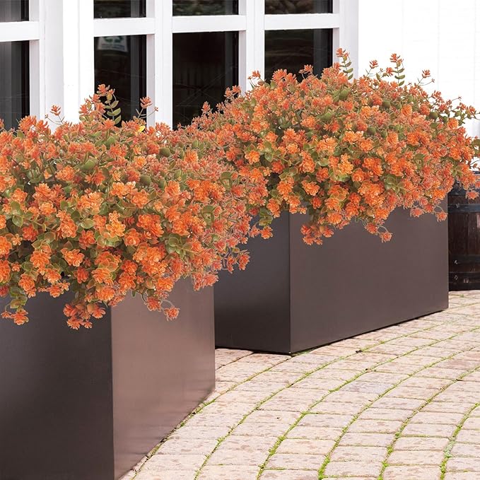 12 Bundles Artificial Fall Flowers for Outdoors, Artificial Plants UV Resistant Fall Fake Mums Plants for Outside Halloween Christmas Porch Decoration ecorations (Fall Red)