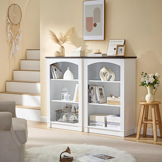 White Bookshelf, 3 Tier Bookcase and Kids Bookshelf, Small Storage Cabinet with Wooden Cube Storage Organizer, Modern Book Shelf for Bedroom Furniture, Living Room, Office, Toy Organizer Cabinet
