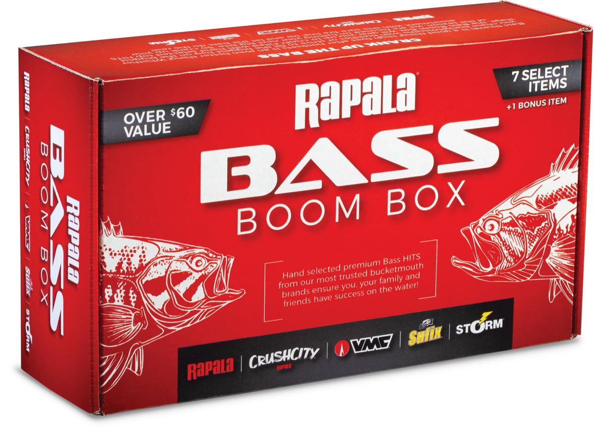 Rapala Bass Boom Box, Bass Fishing Kit with 7 Curated Lures and Bonus Item Featuring Rapala, VMC, Crush City, Sufix and Storm