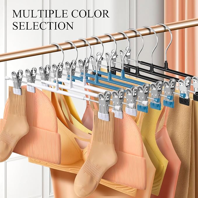 60 Pack 14 Inch Heavy Duty Pants Skirt Hangers with Clips,Metal Trousers Hanger for Jeans Black Non Slip Women Shorts Hangers Saving Space Clothing Hanger for Adult,Men,Children,Kid,Baby