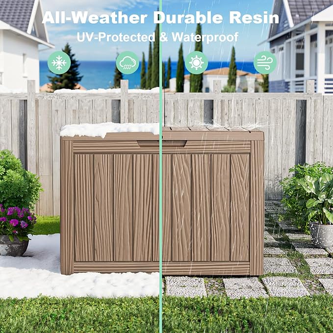 45 GallonOutdoor Storage Box,Resin Deck Boxes Waterproof, IndoorOutdoor Bin for Package Delivery, Patio Cushions, Gardening Tools, Lockable, UV Resistant