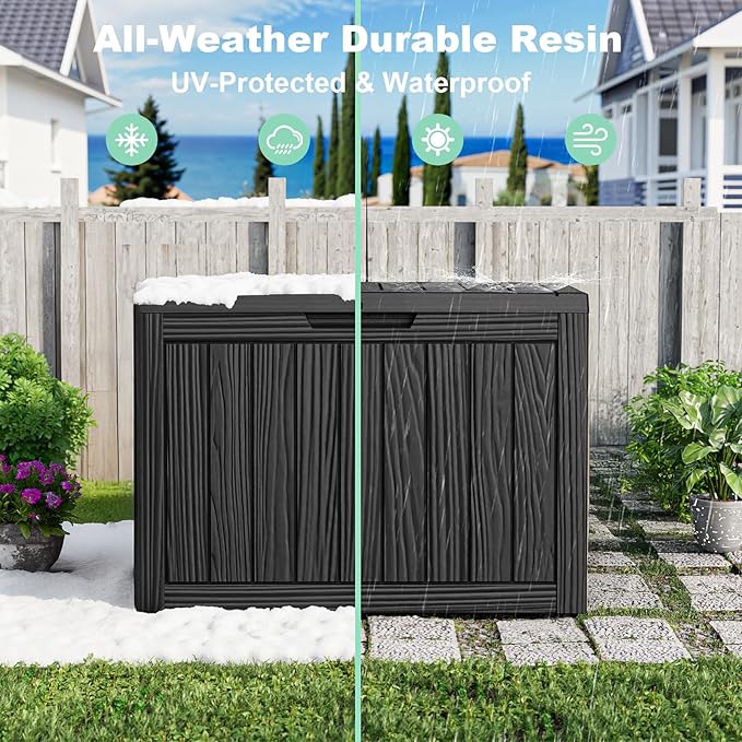45 Gallon Resin Deck Box, Lockable Outdoor Storage Box for Patio Cushions Storage Furniture,Garden Tools, Pool Supplies, Weatherproof and UV Resistant(Black)
