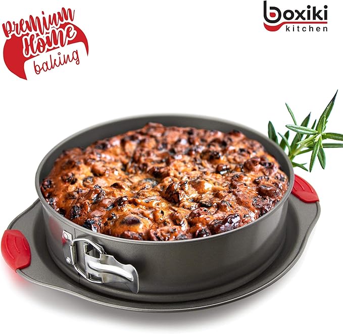 Boxiki Kitchen 10 Inch Nonstick Springform Pan, Professional Spring Form and Cheesecake Baking Mold, Leakproof Cake Pan with Silicone Handles
