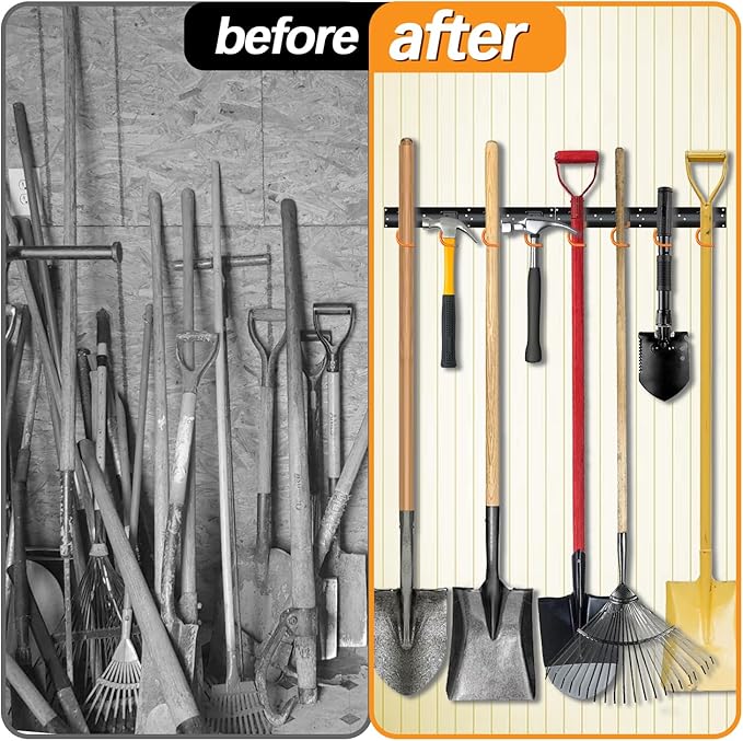 3-H 12×16" All Metal Garden Tool Organizer, Garage Tool Organizer, Broom Holder Wall Mount for Garage, Shed, Garden, Basement Hanging and Organizing Rake, Mop, Shovel, Hose