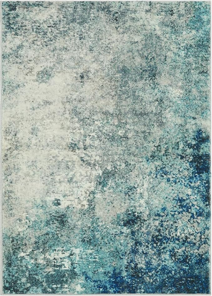 Lahome Modern Abstract Area Rug 5x7 Rugs for Living Room, Washable Accent Bedroom Rug Low Pile Non-Slip, Indoor Floor Contemporary Carpet for Kitchen Bathroom Laundry,Blue/Grey