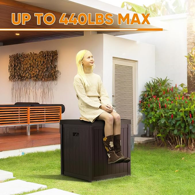 51 Gallon Resin Deck Box, Outdoor Storage Box Waterproof for Patio, Garden, Pool, and Deck, Storage Solution for Cushions, Tools, Delivery Packages, Brown