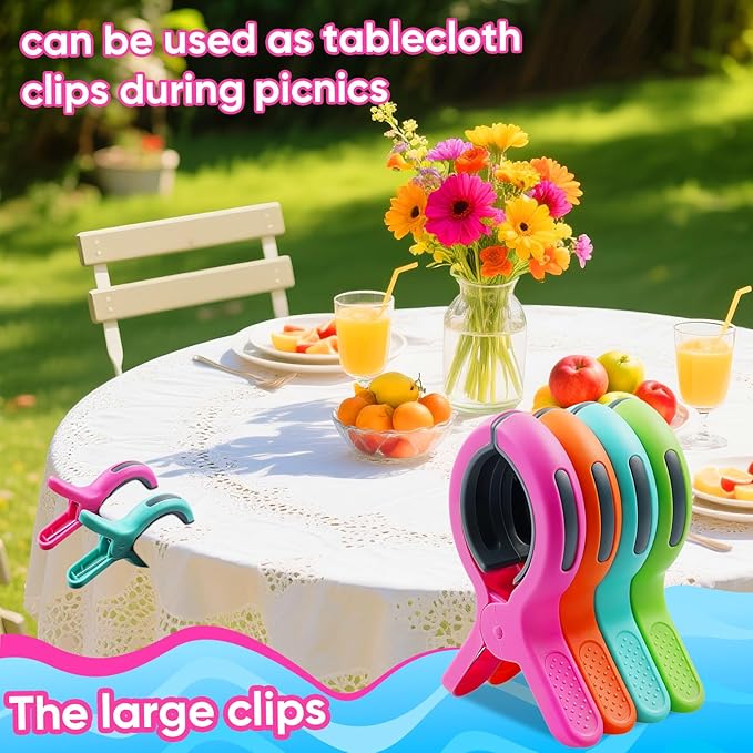 HiGift Beach Towel Clips for Beach Chairs, Towel Holder for Pool Lounge Chair Cruise Essentials, 8 Pack Jumbo Size Clothes Pins Vacation Must Have to Keep Towel from Blowing Away, 4 Bright Colors
