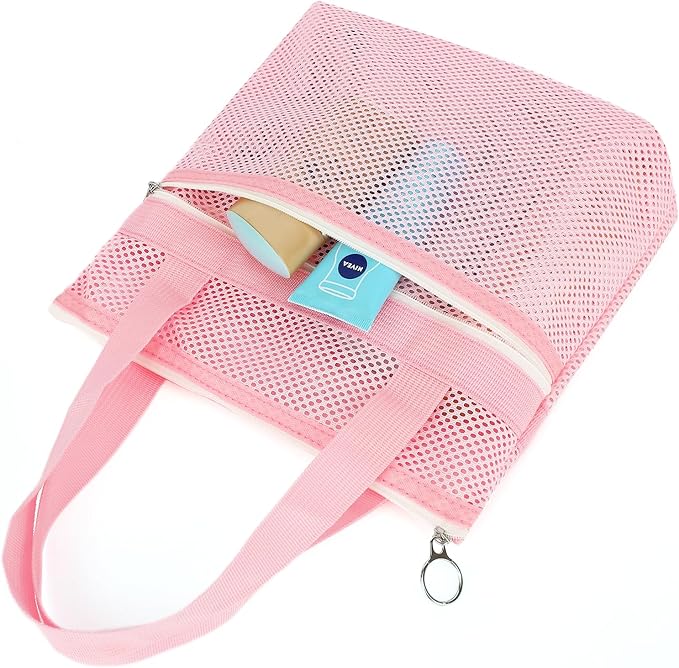 Mesh Shower Caddy Portable with Zipper & 2 Pockets - Quick Dry Shower Caddy Hanging for Travel Gym Camp Beach - Organizer Bag Bathroom Essentials for College Dorm