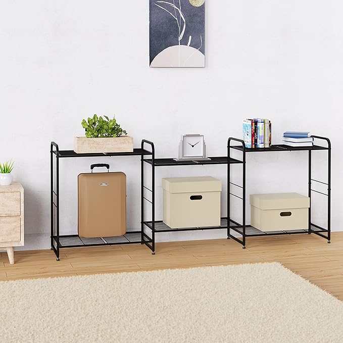 Simple Trending 3-Tier Stackable Wire Shelving Unit Storage Rack, Expandable & Adjustable Kitchen Storage Cabinet Shelf Organizer, Black