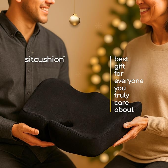 Car Seat Cushion for Long Driving – X Large Memory Foam Seat Cushion for Sciatica & Tailbone Pain Relief, Orthopedic Coccyx Cushion with Non-Slip Bottom, Back Pillow for Car, Truck (Black)