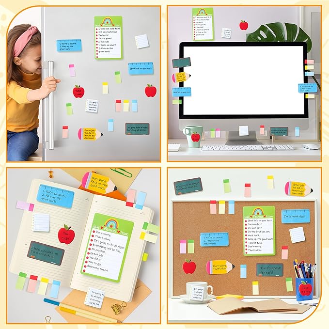 Xqumoi Teacher Themed Sticky Notes Set - Blackboard Pencil Apple Shape Self-Stick Note Pads Teacher Appreciation Gift Writing Memo Pads Page Marker Back to School Office Supplies, 550 Sheets (Yellow)