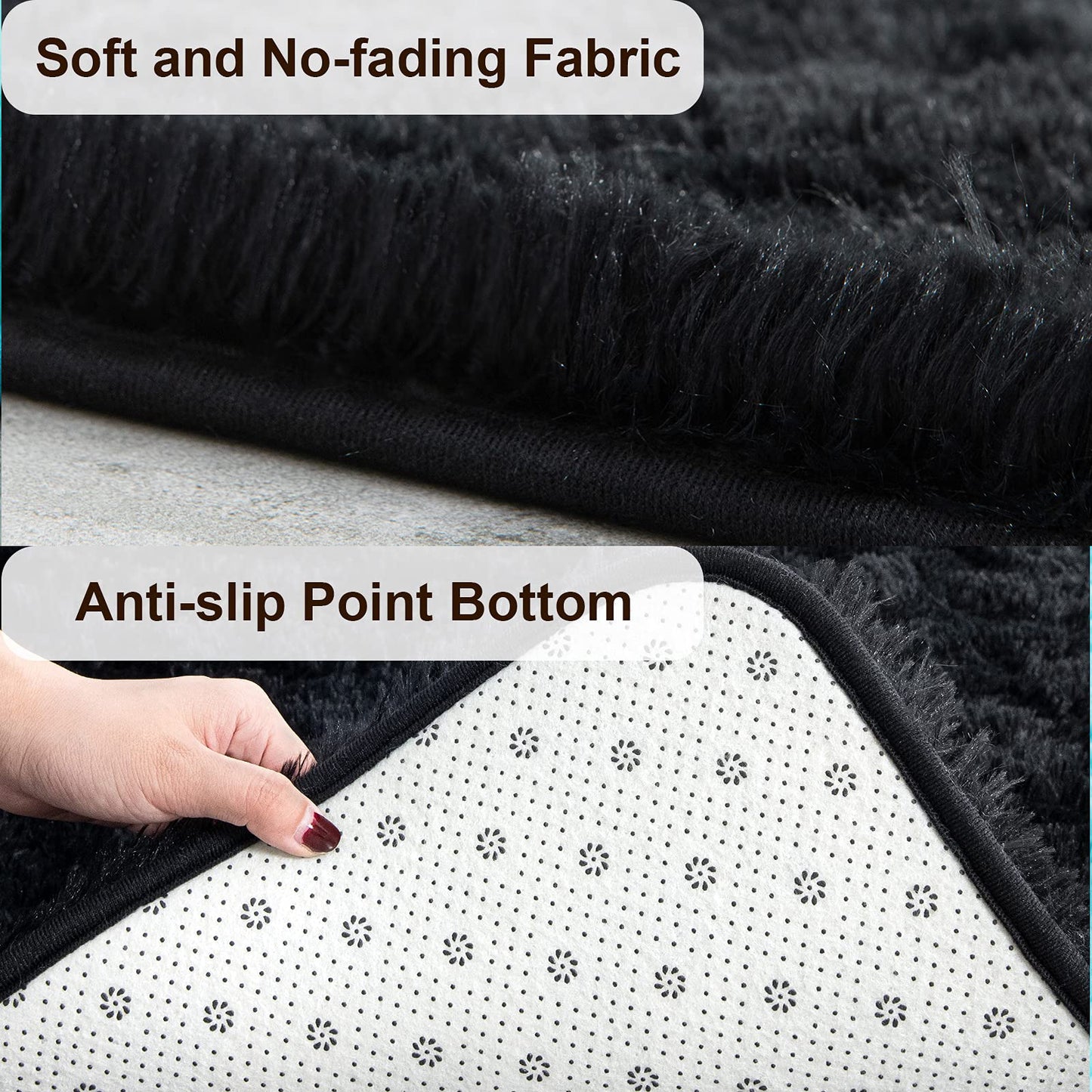 TWINNIS Super Soft Shaggy Rugs Fluffy Carpets, 4x5.9 Feet, Indoor Modern Plush Area Rugs for Living Room Bedroom Kids Room Nursery Home Decor, Upgrade Anti-Skid Rectangular Fuzzy Rug, Black