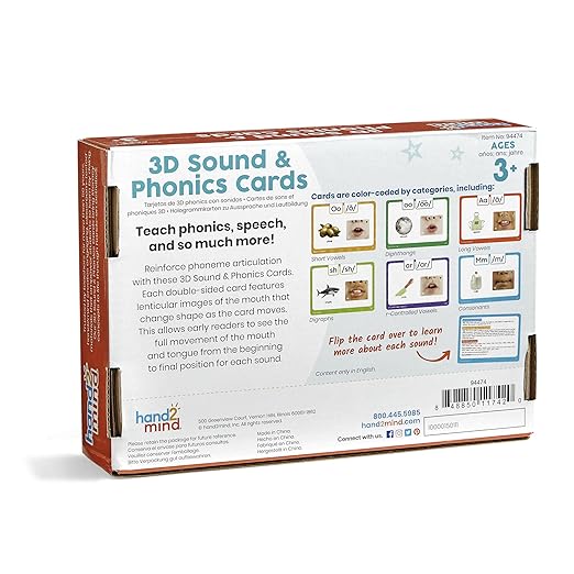 hand2mind 3D Sound and Phonics Cards, Phonemic Awareness, Phonics Flash Cards, Letter Sounds for Kindergarten, Speech Therapy Toys, ESL Teaching Materials, Science of Reading Manipulatives