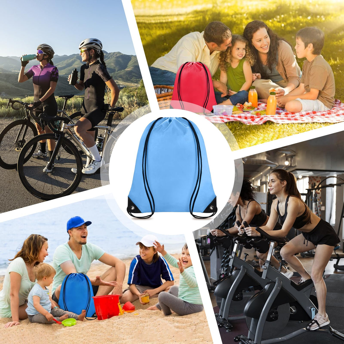 Grneric Drawstring Backpack Bulk 42 Pcs String Backpack Drawstring Bags Cinch Bag Sackpack for Men Women Gym (Sky Blue)